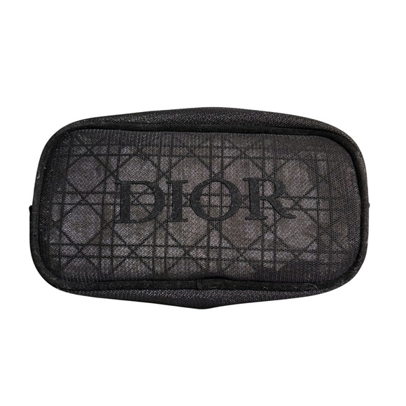 Dior Handbags - Dior Cosmetic Pouch Black Mesh Logo Zippered Travel Makeup Bag
